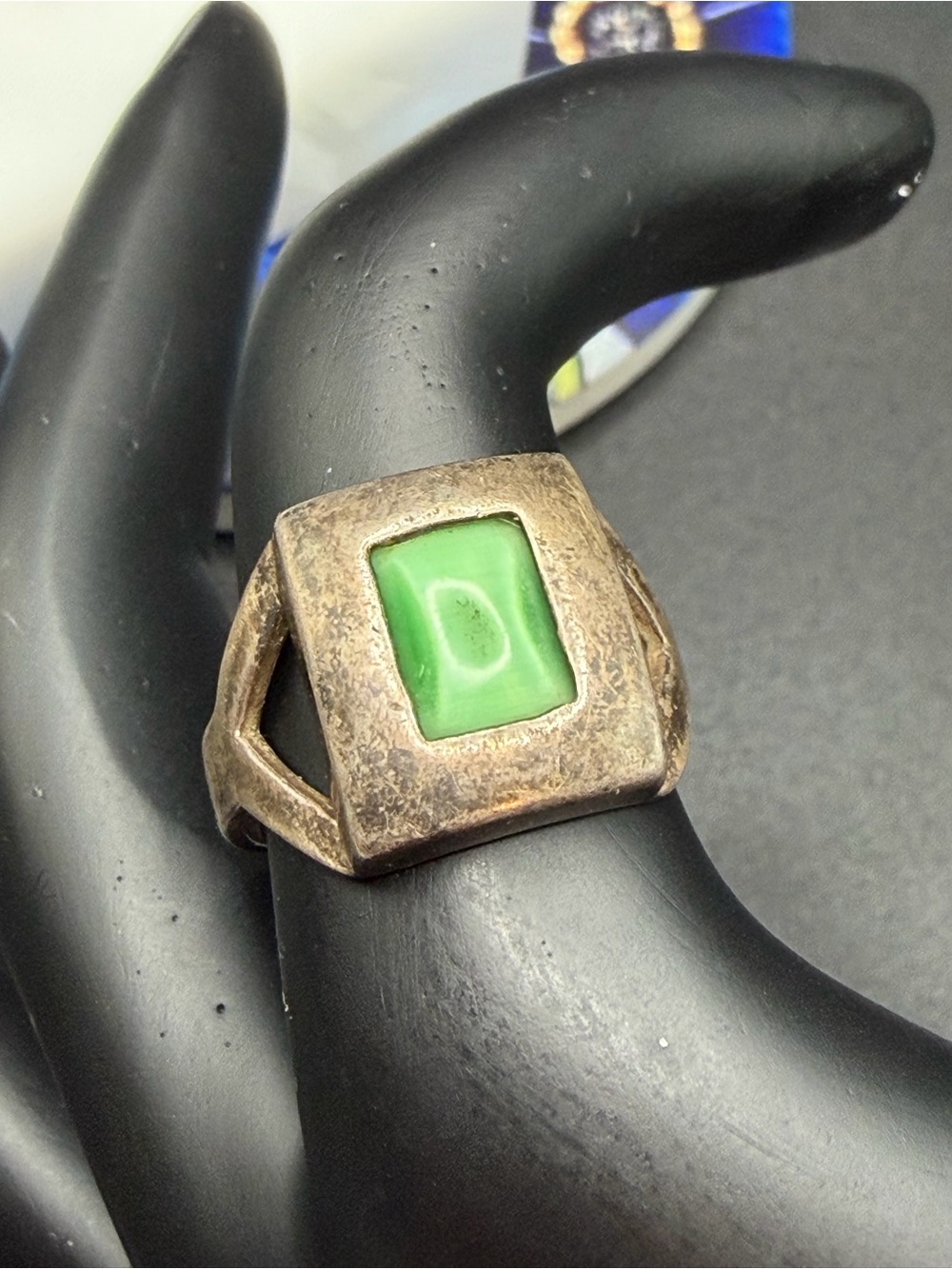 925 Sterling Silver Ring green Stone  #F025 cats eye green size 8